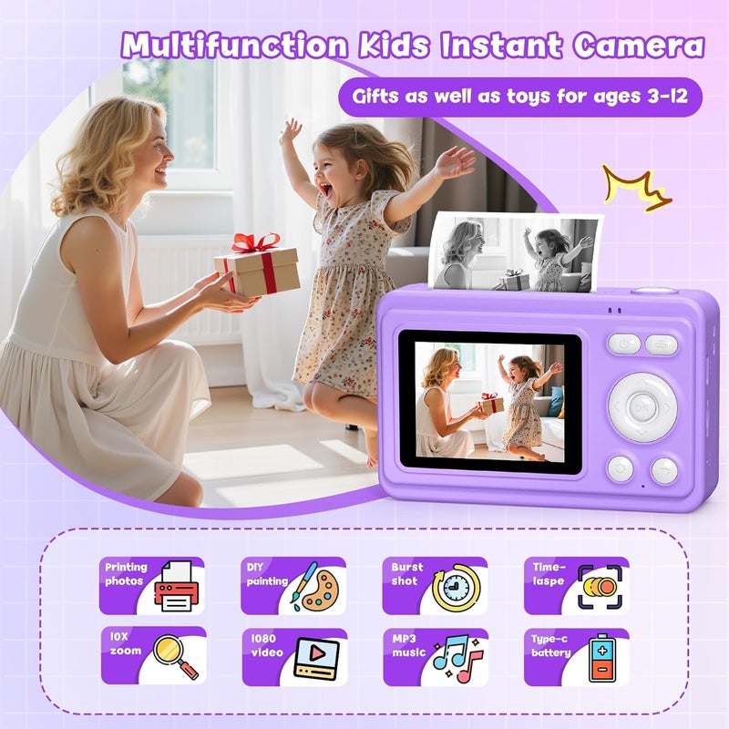 GREENKINDER Kids Instant Camera Gifts Toys - Mini Print Photo Paper Digital Cameras for 3 4 5 6 7 8 9 10 11 12 Year Old Girls Boys - Kid Christmas Birthday Gift Toy Age 3-5 5-7 7-8 8-10 10-12 Years Girl Boy - Image 3